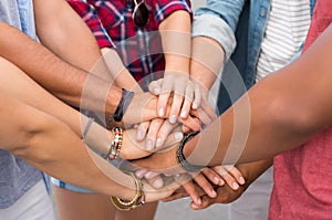 Stacked hands of friends