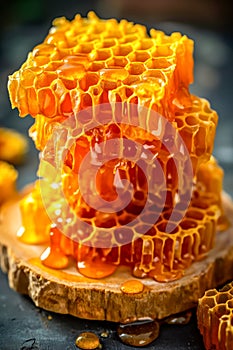 Stacked Honeycombs Dripping with Honey