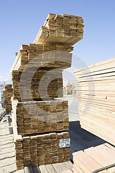 Stacked Lumber At Construction Site