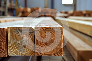 Stacked lumber at a woodworking facility