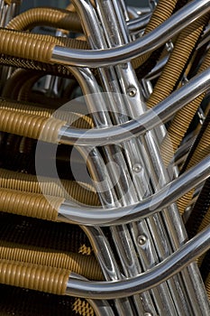 Stacked metal chairs