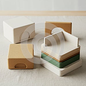 Stacked modular boxes feature in the image, displaying a minimalist design with