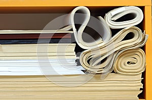 Stacked office papers