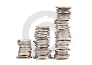 Stacked old silver coins