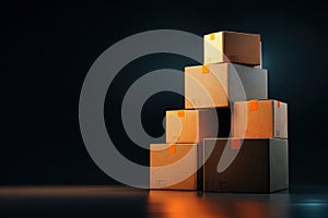 Stacked Orange and Black Cardboard Boxes Display