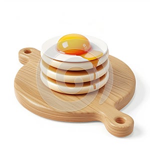 Delicious Pancakes Stack with Fried Egg and Honey Drizzle on Wooden Board photo