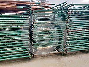 Stacked part of scaffolding and ready to install in construction site at Thailand.