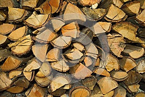 Stacked pieces of dry oak firewood
