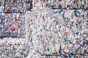 Stacked piles of plastic bottles for recycling