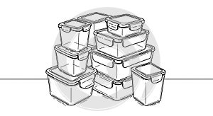 Stacked Plastic Food Containers Sketch in Black and White
