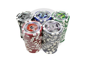 Stacked Poker Chips Isolated on White Background