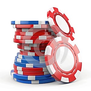 Stack of Red and Blue Casino Poker Chips, Gambling, Betting photo