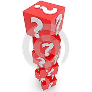 Stacked red cubes with question mark concept