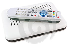 Stacked Remote and Receiver for Internet TV on white side view