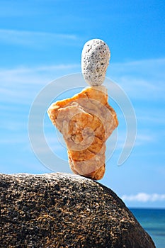 Stacked rocks on Martha`s Vineyard beach