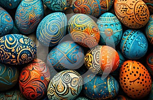 a stacked row of colorful easter eggs