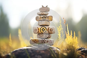 stacked rune stones with ancient symbols