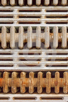 Stacked rusty cast-iron radiators