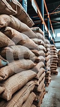 Stacked Sandbags in Warehouse