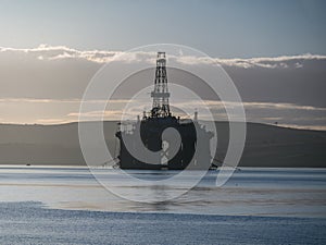Stacked Semi Submersible Oil Rig at Cromarty Firth in Invergordon, Scotland, UK
