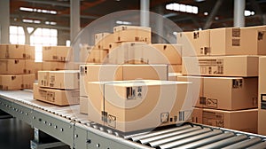 stacked shipping boxes for distribution by conveyor shipping concept