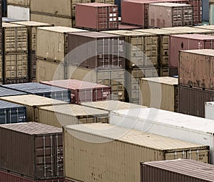 Stacked Shipping Containers At Cargo Port