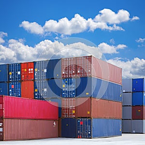 Stacked Shipping Containers and Summer Sky