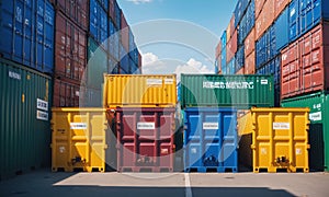 Stacked Shipping Containers Under Clear Sky