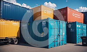 Stacked Shipping Containers Under Clear Sky
