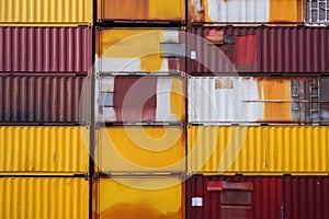 Stacked Shipping Containers in Varied Colors. Generative AI