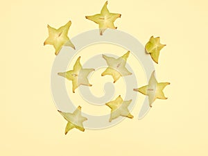 Stacked slices of star fruit