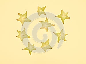 Stacked slices of star fruit