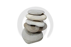 Stacked smooth grey stones. Sea pebble. Balancing pebbles isolated on white background