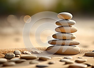 Stacked smooth zen stones. Sea pebble.