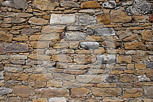 Stacked stone wall in various browns