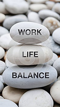 Stacked Stones with Balance Life and Work Text
