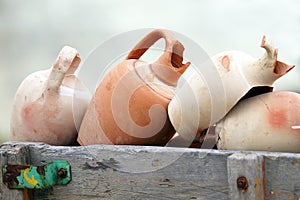 Stacked together broken clay pots