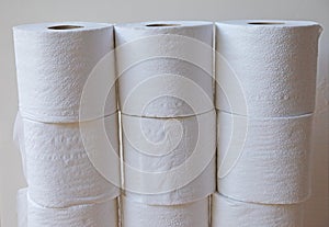 Stacked toilet paper rolls