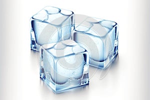 Stacked on top of each other transparent ice cubes isolated on white background