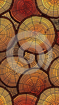 Stacked Tree Trunks with Visible Rings