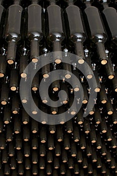 Stacked up wine bottles