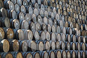 Stacked whisky barrels