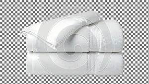 Stacked White Towels on Checkered Background