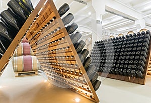 Stacked of wine bottles in the cellar