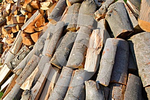 Stacked winter logs for heating