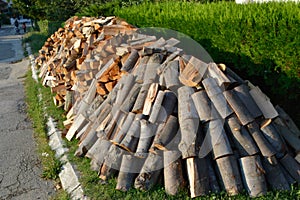 Stacked winter logs for heating