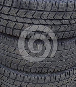 Stacked Winter tires waiting for their vehicle