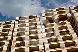 Stacked wooden pallets