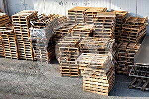 Stacked wooden pallets, for industry