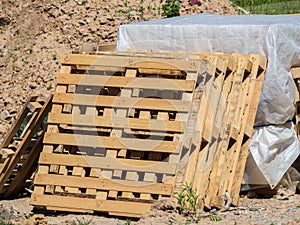 Stacked wooden pallets logistic image